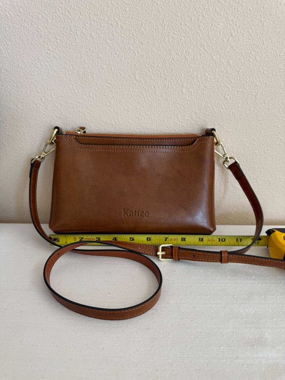 Kattee Brown and Gold Leather Wristlet Crossbody Bag